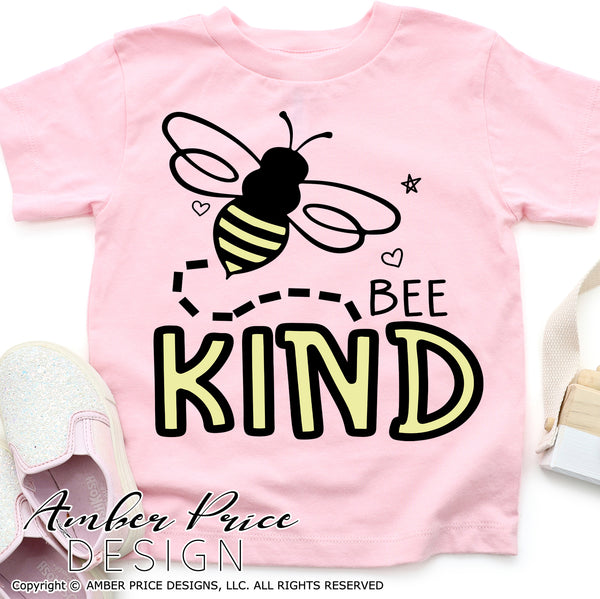 Bee kind SVG, cute valentine's day SVG, Bumble bee svg, kindness Kid's Valentine's Day svg, heart svg, free svg for school valentine's day shirt craft, DIY Cricut svg silhouette projects vector files for home decor. SVG Silhouette SVG Files for Cricut Project Ideas Simply Crafty SVG Bundles Vector | Amber Price Design 