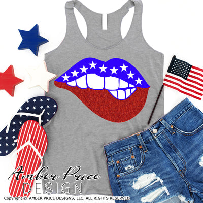 American flag lips svg, biting lip svg, png, dxf, 4th of july svg, glitter sublimation, amber price design, patriotic USA svg, america svg, indpendence day