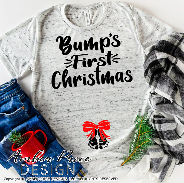 Bump's first Christmas SVG Christmas Maternity SVG for winter! Cute DIY Christmas Pregnancy reveal SVG file for your Maternity shirt project! Announce you're expecting with our creative twin pregnancy shirt design for winter! My Pregnancy Announcement SVG is PERFECT for your pregnancy craft PNG DXF | Amber Price Design