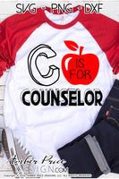 C is for Counselor SVG. Our cute Counselor shirt SVG is designed for use with cricut, and silhouette. Elementary School Guidance Counselor SVG. Custom Preschool counselor Vector. Early Childhood counselor svg file. Layered SVG DXF and PNG version also included. Cute and Unique sublimation file. From Amber Price Design