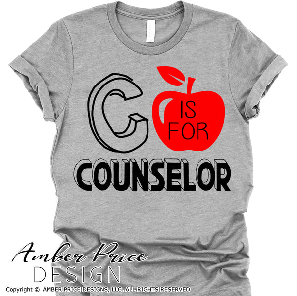 C is for Counselor SVG. Our cute Counselor shirt SVG is designed for use with cricut, and silhouette. Elementary School Guidance Counselor SVG. Custom Preschool counselor Vector. Early Childhood counselor svg file. Layered SVG DXF and PNG version also included. Cute and Unique sublimation file. From Amber Price Design