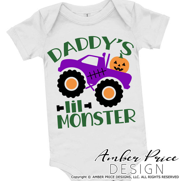 Daddy's little monster SVG, baby Halloween SVG cut file for cricut, silhouette, baby's first Halloween shirt SVG, PNG. Daddy's lil monster Halloween onesie Vector for Fall and Autumn. Kid's Fall Halloween shirt DXF PNG version also included. EPS by request. Cute and Unique sublimation PNG file. From Amber Price Design