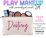 Play Makeup for dark skinned girls. Personalized Cosmetics Pouch Included!  Let her get ready with mama with a pretend makeup kit of her OWN! Solid Makeup that doesn't transfer to skin. No more messes, or covering her face in toxic chemicals, and the colors will not transfer to their skin. Our fake makeup is the best!