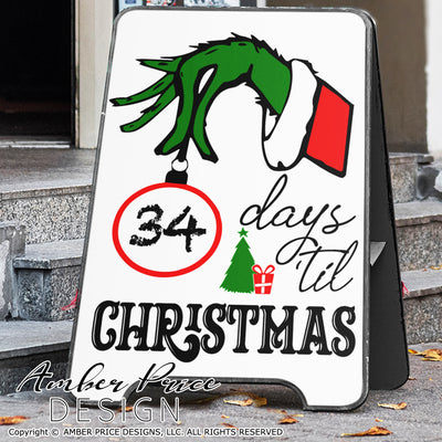 Days until Christmas SVG, Grinch SVG cut file for cricut, Christmas countdown svg, Winter SVG, winter Home Decor SVG. DXF and PNG version also included. Cute and Unique sublimation file. Silhouette DXF downloadable Files for Cricut Project Ideas Simply Crafty SVG Bundles Design Bundles, Vector | Amber Price Design