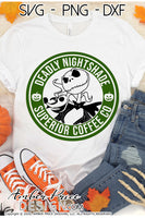 Deadly nightshade coffee co SVG, Nightmare before Christmas Halloween SVG cut file for cricut, silhouette, Jack Skellington Halloween shirt SVG. Jack Skeleton Halloween Shirt Vector for Fall and Autumn. Women's Fall Halloween shirt DXF PNG versions included. EPS by request. Sublimation PNG file. From Amber Price Design