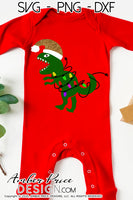 Christmas Dinosaur SVG, Kid's Christmas shirt SVG, T-Rex with Christmas lights SVGs cut files for cricut, Winter shirt designs, Home Decor SVG. DXF & PNG included. Cute & Unique sublimation file. Silhouette downloadable File for Cricut Project Ideas Simply Crafty SVG Bundles Design Bundles, Vector | Amber Price Design