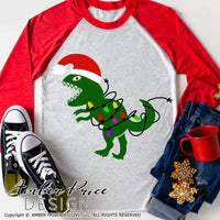 Christmas Dinosaur SVG, Kid's Christmas shirt SVG, T-Rex with Christmas lights SVGs cut files for cricut, Winter shirt designs, Home Decor SVG. DXF & PNG included. Cute & Unique sublimation file. Silhouette downloadable File for Cricut Project Ideas Simply Crafty SVG Bundles Design Bundles, Vector | Amber Price Design