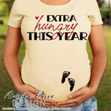 Extra hungry this year SVG Fall Pregnancy / Maternity SVG! Cute DIY Thanksgiving Pregnancy reveal SVG files for all your Maternity shirt projects! Announce your pregnancy with our creative fall maternity designs! Our Pregnancy Announcement SVGs are PERFECT for your pregnancy crafts! PNG DXF | Amber Price Design bundle