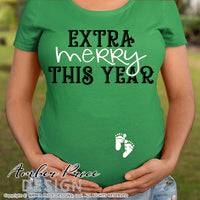 Extra Merry this year SVG Christmas Maternity SVG for winter! Cute DIY Christmas Pregnancy reveal SVG files for all your Maternity shirt projects! Announce your pregnancy with our creative infertility warrior design! Our Pregnancy Announcement SVG is PERFECT for your pregnancy craft! PNG DXF | Amber Price Design bundle