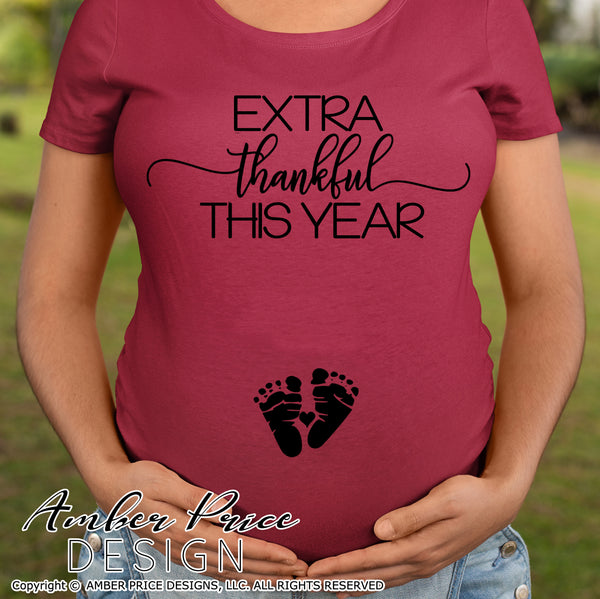 Extra thankful this year Pregnancy / Maternity SVG! 👀 👀 Cute DIY Pregnancy reveal SVG files for all your Maternity shirt projects! Announcing your pregnancy has never been easier or FUNNER with our creative designs! Our Pregnancy Announcement SVGs are PERFECT for your pregnancy crafts! PNG DXF from Amber Price Deign