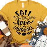 Fall is my Love Language SVG, Super cute women's Fall SVG, for DIY shirt, October SVG cut file for cricut, silhouette, DXF and PNG also included. EPS by request. Cute and Unique sublimation file. Cricut SVG Silhouette Files for Cricut Project Ideas, Simply Crafty SVG Bundles Design Bundles, Vectors | Amber Price Design