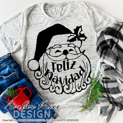 Feliz Navidad SVG, Spanish Christmas SVG, unique Santa SVG, cut files for cricut Winter shirt designs, DIY Festive Holiday Home Decor SVG files. DXF & PNG included. Cute & Unique sublimation file. Silhouette downloadable File for Cricut Project Ideas Simply Crafty SVG Bundles Design Bundles, Vector | Amber Price Design
