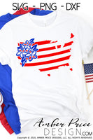 America Shape SVG, Floral America SVG, Floral USA SVG, 4th of July SVG, PNG, DXF, shirt design, Amber Price Design