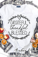 Grateful thankful blessed SVG, Thanksgiving SVG, modern laurel wreath svg, women's Fall SVG, October SVG cut file for cricut, silhouette DXF & PNG also included. Cute and Unique sublimation file. Cricut SVG Silhouette Files for Cricut Project Ideas, Simply Crafty SVG Bundles Design Bundles, Vectors | Amber Price Design