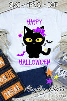 Halloween SVG, Kid's Halloween SVG cut file for cricut, silhouette, Girl's Halloween shirt SVG. Black cat SVG Happy Halloween Shirt Vector for Fall and Autumn. Cute kitty cat with bow svg, png, dxf. Kid's Fall Halloween shirt DXF PNG versions included. EPS by request. Sublimation PNG file. From Amber Price Design