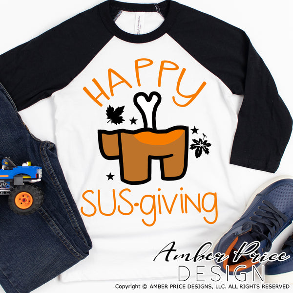 Happy Sus-Giving SVG, kid's  Among us Thanksgiving SVG. Fall Video Game svg design cut file for cricut, silhouette, PNG. Cute fall themed DXF also included. Unique sublimation PNG file. Cricut SVG Silhouette SVG Files for Cricut Project Ideas Simply Crafty SVG Bundles Design Bundles, Vectors | amberpricedesign.com