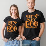 Couple's matching Halloween SVGs, his and hers Halloween shirt SVG cut file for cricut, silhouette, husband wife Halloween shirt SVG. He's my boo svg She's my boo SVG, Halloween Shirt Vector for Fall and Autumn. Fall shirt SVG DXF PNG versions included. EPS by request. Sublimation PNG file. From Amber Price Design