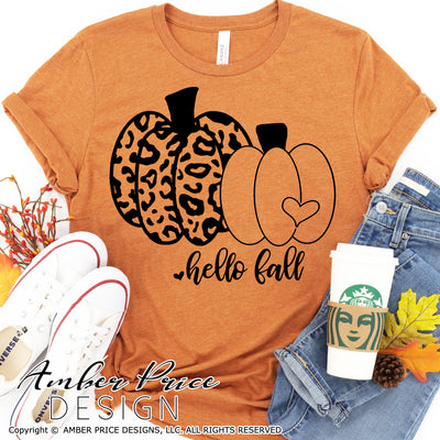 Hello Fall SVG, Leopard print pumpkin SVG, Pumpkin Patch SVG, Fall SVG, DIY women's Fall t-shirt SVG, October SVG cut file for cricut, silhouette DXF & PNG also. Cute Unique sublimation file. Cricut SVG Silhouette Files for Cricut Project Ideas, Simply Crafty SVG Bundles Design Bundles, Vectors | Amber Price Design