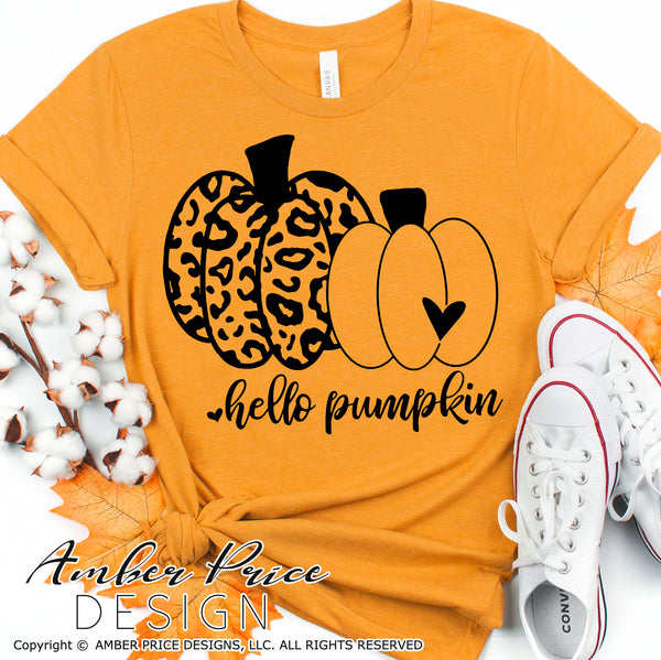 Hello Pumpkin SVG, Leopard print pumpkin SVG, Pumpkin Patch SVG, Fall SVG, DIY women's Fall t-shirt SVG, October SVG cut file for cricut, silhouette DXF & PNG also. Cute Unique sublimation file. Cricut SVG Silhouette Files for Cricut Project Ideas, Simply Crafty SVG Bundles Design Bundles, Vectors | Amber Price Design