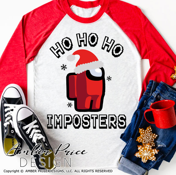 HO HO HO Imposters SVG, Among Us Christmas SVG, Cute Kid's Christmas svg, video game svgs, Cricut SVG, gamer Christmas SVGs, designs DIY winter shirt craft, DIY silhouette projects vector files for home decor. SVG Silhouette SVG SVG Files for Cricut Project Ideas Simply Crafty SVG Bundles Vector | Amber Price Design 