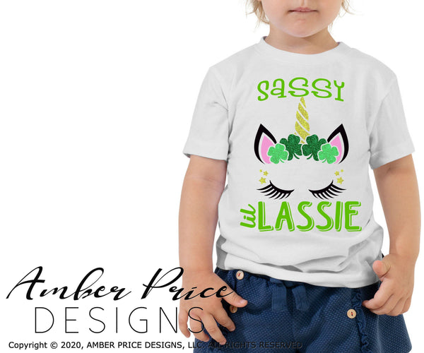 sassy lil lassie st patrick's day unicorn svg png dxf