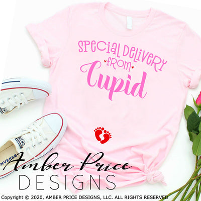 Valentine's Day Pregnancy reveal SVG Special Delivery from cupid Cricut silhouette cameo cut file cute pregnant svgs DIY announce pregnancy