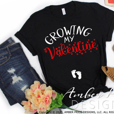Growing my valentine shirt SVG Valentine's Day Pregnancy announcement Cricut silhouette cameo mama to be I'm pregnant announce reveal hearts