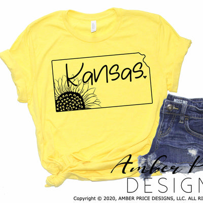 Kansas SVG PNG DXF Sunflower state outline clipart design