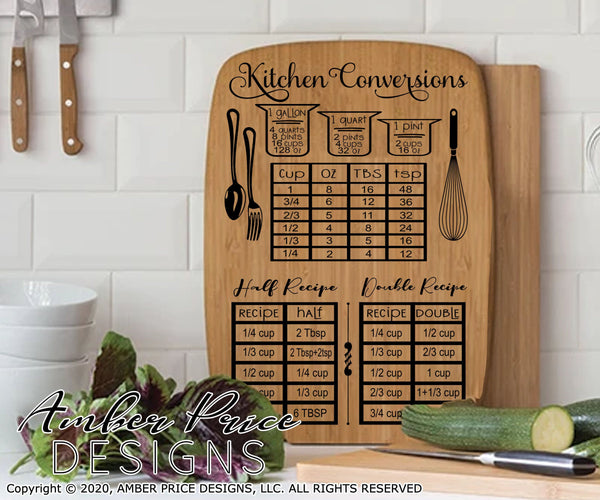 Kitchen Conversions Chart SVG PNG DXF recipe conversion