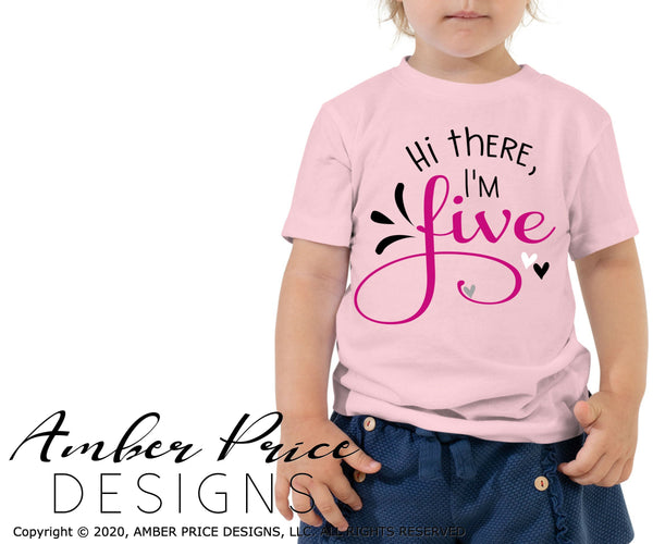 Girl's 5th birthday SVG 2020 Fifth birthday I'm 5 five shirt design cut file for cricut silhouette cameo crafters 5 year old bday commercial