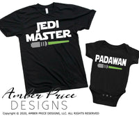 Jedi Master SVG, Make your own funny Star wars shirts for father and son with my unique Padawan SVG, unique light saber Star Wars SVG cut file vectors for cricut or silhouette cameo project files. DXF & PNG sublimation file included Cricut SVG Files for Cricut Project Ideas SVG Bundles Design Bundles | Amber Price Design