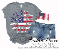 American flag sunflower SVG, Patriotic Sunflower SVG, 4th of July shirt design, cut file for cricut, PNG, DXF, Amber Price Design