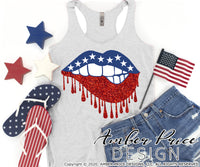 Red White Blue Biting Lip SVG, American Flag Biting lip SVG, Biting Lip Dripping SVG, 4th of July SVG, PNG, DXF, Sublimation cricut cut file, Amber Price Design