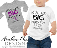 He's got big plans for me SVG Jeremiah 29:11 svg Christian baby svg, baby shower svg, christian onesie design, cut file, vector, bible verse scripture, kids clothes DIY gifts, for cricut, silhouette