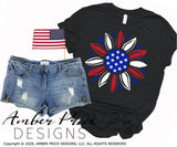 American flag sunflower SVG, Patriotic Sunflower SVG, 4th of July shirt design, cut file for cricut, PNG, DXF, Amber Price Design, Red White Blue Sunflower SVG