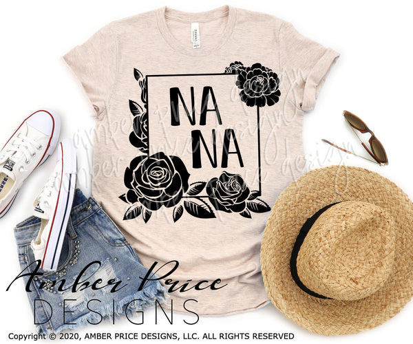 Nana Floral Frame SVG PNG DXF design