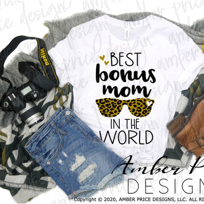 best bonus mom in the world svg png dxf leopard print design