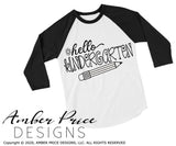 Hello kindergarten shirt SVG, back to school shirt SVG with pencil, last day of preschool cut file for cricut, silhouette, kindergarten roundup SVG, kindergarten teacher SVG. School Vector for going into kindergarten, Last day of Pre-K SVG DXF & PNG version included. Cute Unique sublimation file. From Amber Price Design