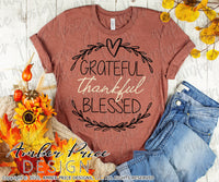 Grateful thankful blessed SVG, Thanksgiving SVG, modern laurel wreath svg, women's Fall SVG, October SVG cut file for cricut, silhouette DXF & PNG also included. Cute and Unique sublimation file. Cricut SVG Silhouette Files for Cricut Project Ideas, Simply Crafty SVG Bundles Design Bundles, Vectors | Amber Price Design