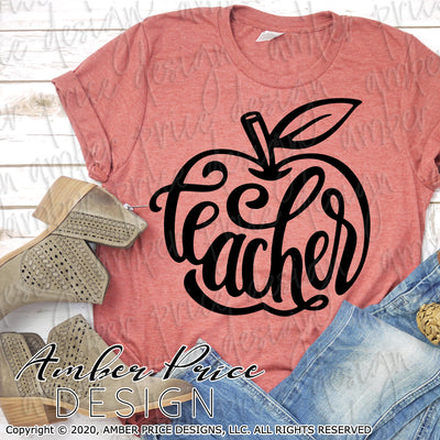 Teacher apple svg hand lettered SVG apple outline clipart cute teacher shirt svg Zoom Teacher design cut file teacher gift Cricut Silhouette