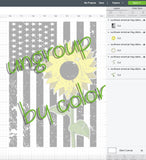 Distressed american flag with sunflower SVG, 4th of July SVG, PNG, DXF, Amber Price Design