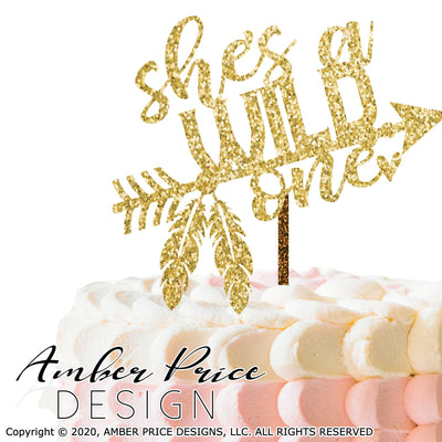 First birthday cake topper SVG She's a wild one SVG Girl's 1st birthday design cut file cricut silhouette cameo DIY birthday pictures onesie