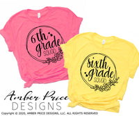 Kindergarten - 6th grade squad SVG, back to school shirt SVG, last day of school cut file for cricut, silhouette, Teacher Squad team shirts SVG. Custom grade Vectors for teachers. 1st grade, 2nd 3rd 4th 5th grade SVG DXF and PNG versions also included. Cute and Unique sublimation file. From Amber Price Design