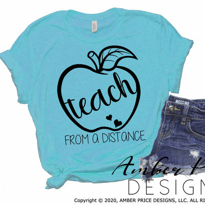 Teacher apple svg teach from a distance SVG remote learning hand lettered Zoom Teacher shirt design cut file teacher gift Cricut Silhouette
