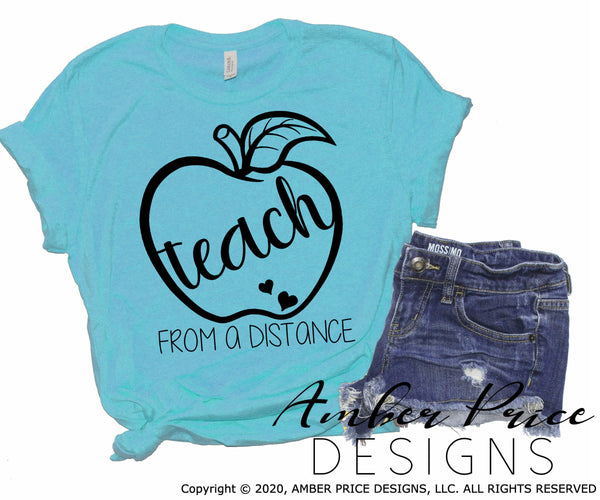 Teacher apple svg teach from a distance SVG remote learning hand lettered Zoom Teacher shirt design cut file teacher gift Cricut Silhouette