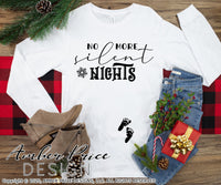 No more silent nights SVG Christmas Maternity SVG for winter! Cute Christmas Pregnancy reveal SVG file for your Maternity shirt project! Announce you're expecting with our creative twin pregnancy shirt design for winter! My Pregnancy Announcement SVG is PERFECT for your pregnancy craft PNG DXF Amber Price Design