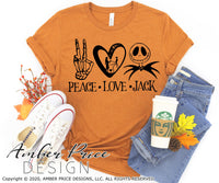 Peace Love Jack Skellington SVG, Funny Halloween SVG cut file. Cricut, silhouette, Nightmare before Christmas SVG Jack Skeleton Halloween shirt SVG, PNG. Vector for Fall and Autumn. Women's Fall Halloween shirt DXF PNG version also included. EPS by request. Cute and Unique sublimation PNG file. From Amber Price Design