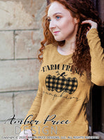 Farm Fresh Pumpkins SVG, Super cute women's Fall SVG, for DIY shirt, October SVG cut file for cricut, silhouette, DXF and PNG also included. EPS by request. Cute and Unique sublimation file. Cricut SVG Silhouette Files for Cricut Project Ideas, Simply Crafty SVG Bundles Design Bundles, Vectors | Amber Price Design