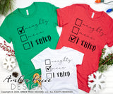 Naughty Nice I tried SVG, Funny Christmas SVGs, Kid's Christmas cut file for cricut, Winter shirt SVG, Home Decor SVG. Santa's Naughty list SVG DXF PNG included. Cute and Unique sublimation file. Silhouette downloadable File for Cricut Project Ideas Simply Crafty SVG Bundles Design Bundles, Vector | Amber Price Design