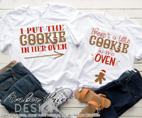 Couple's Christmas Maternity SVGs, There's a little cookie in this oven SVG, I put the cookie in her oven SVG, His & Hers Christmas Pregnancy reveal Maternity shirt svgs! Announce you're expecting twins shirt design for winter! Pregnancy Announcement SVG is PERFECT for your pregnancy craft PNG DXF Amber Price Design